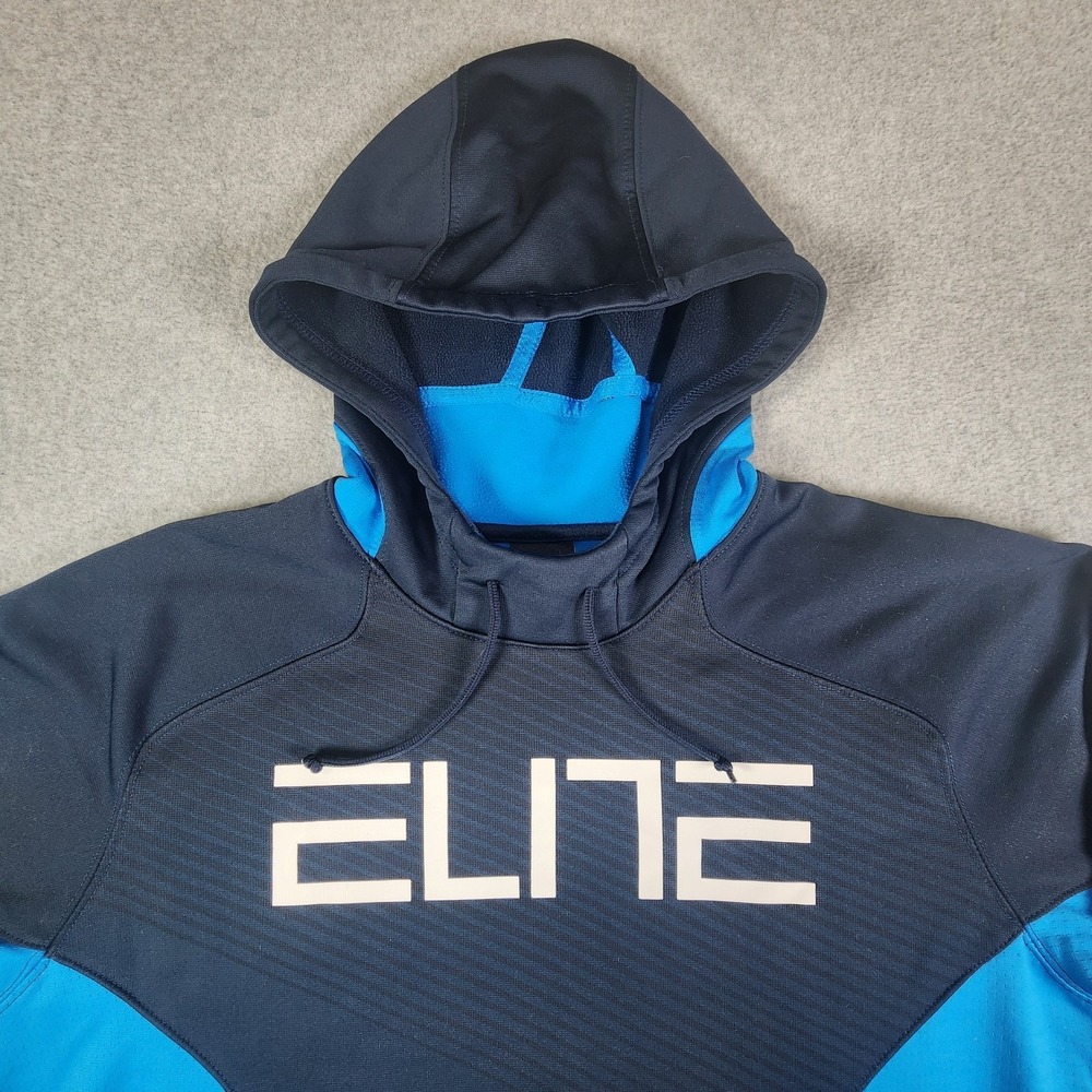 Nike Elite Therma Fit Hoodie Mens M‎ Blue Hooded Sweatshirt Athletic Pullover